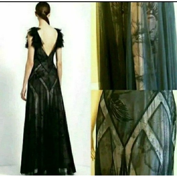 NWT BCBGMAXAZRIA DRESS TULLE GOWN ILLUSION LACE V-NECK SIZE 2 WOMENS 2 NWT - Picture 8 of 12